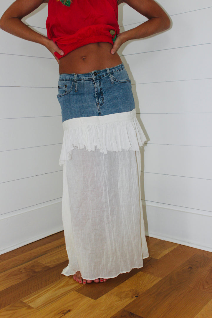 Luli Jeans | Denim Flowy Combo Skirt, 28