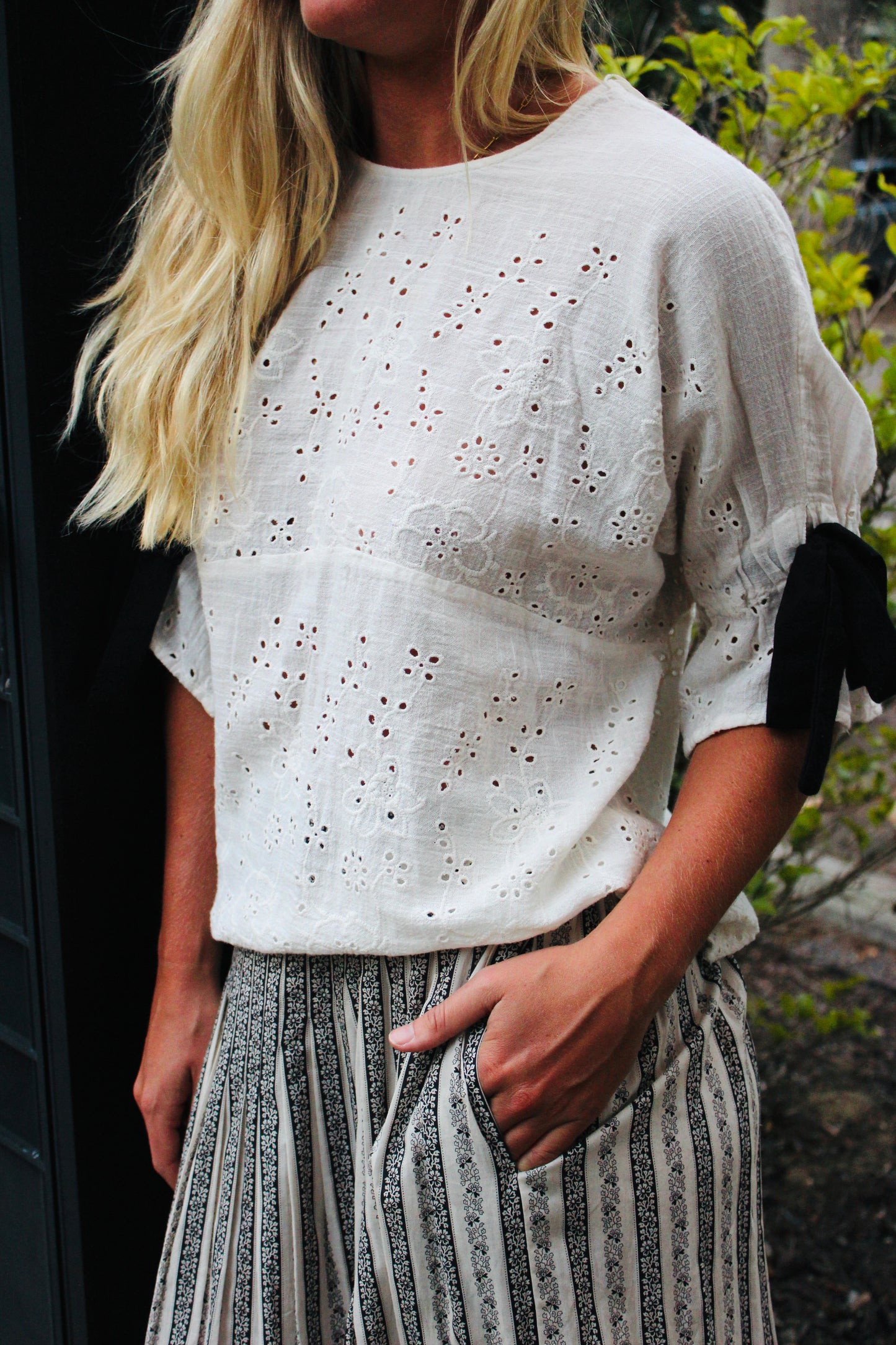 Zara | Eyelet Cinched Sleeve Top, XS