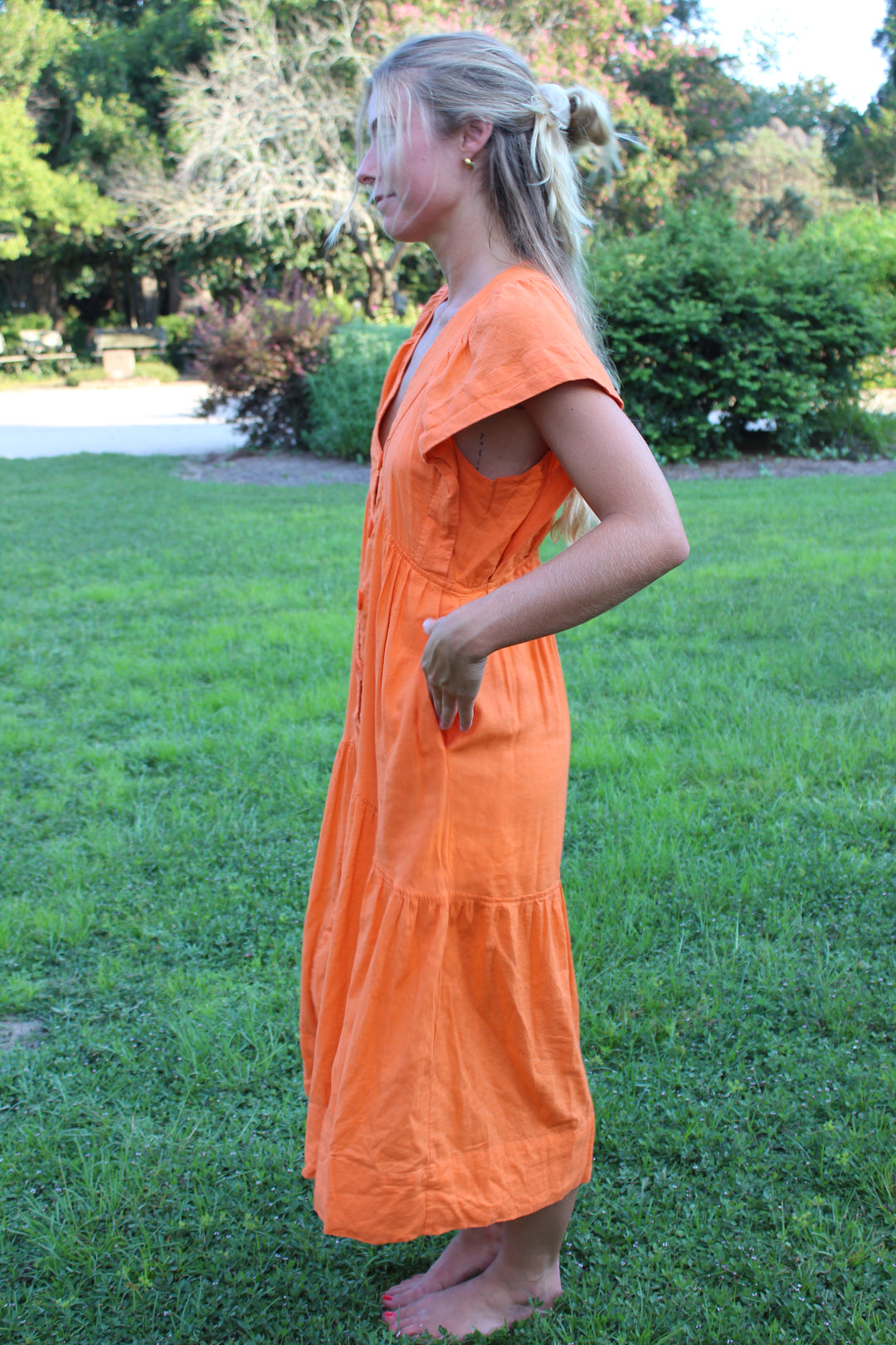Anthropologie | V Neck Maxi Dress Button Down, S
