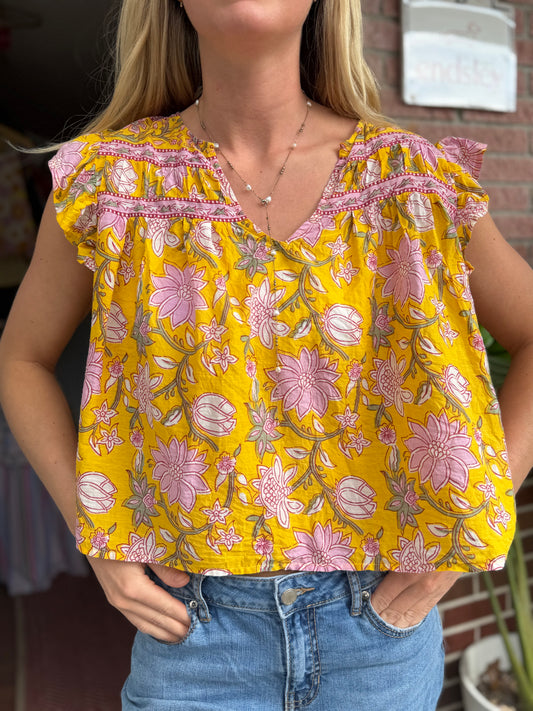 Velvet | 100% Cotton Flowy Floral Top, XS