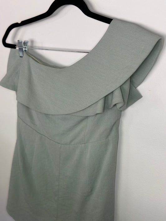Lulus | Butterfly Effect Sage Green One-Shoulder Romper