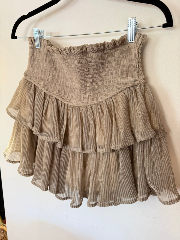Miou Muse | Gold Shimmer Ruffle Skirt, M