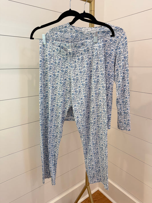 LAKE | Blue Floral Pima Long- Long PJ Set, XS