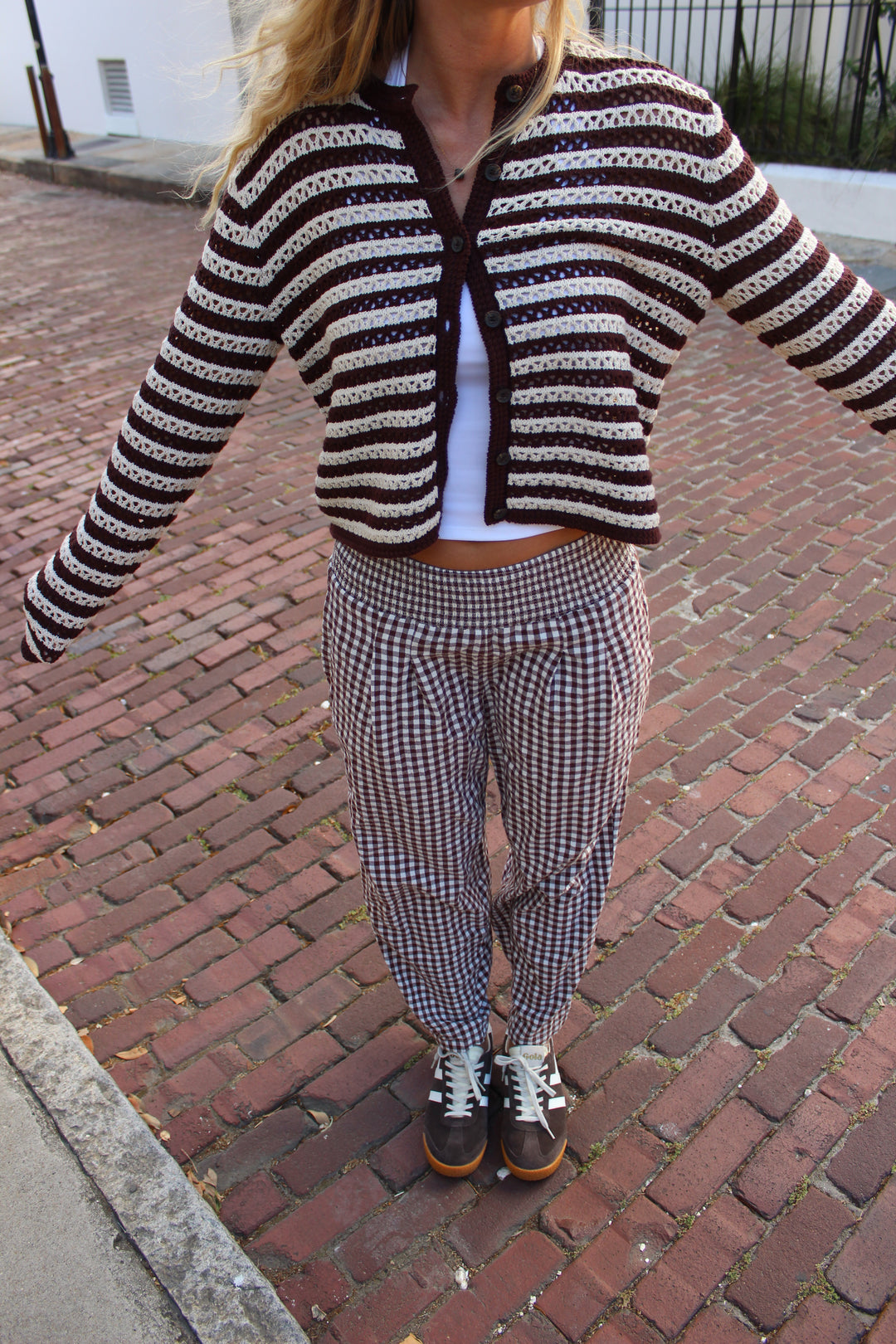 Gingham Smocked Pants, M
