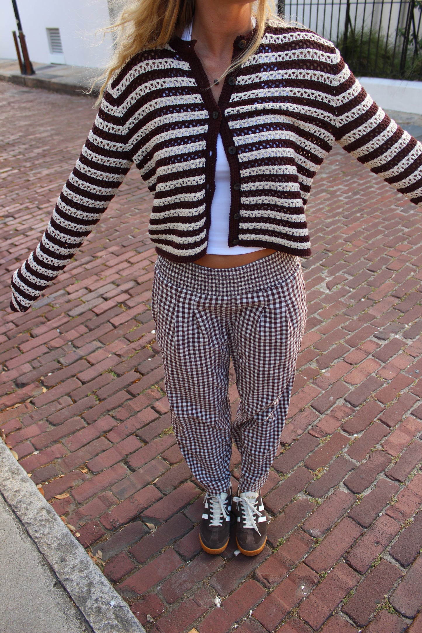 Gingham Smocked Pants, M