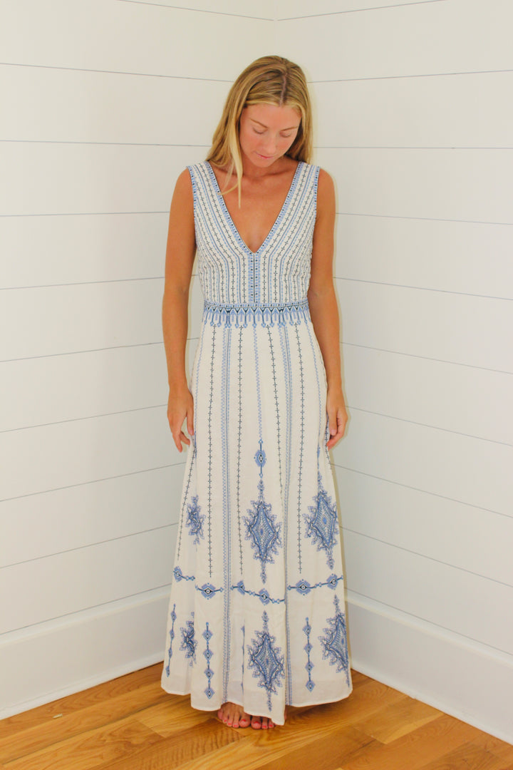 Nellie Astragal Embroidered Maxi