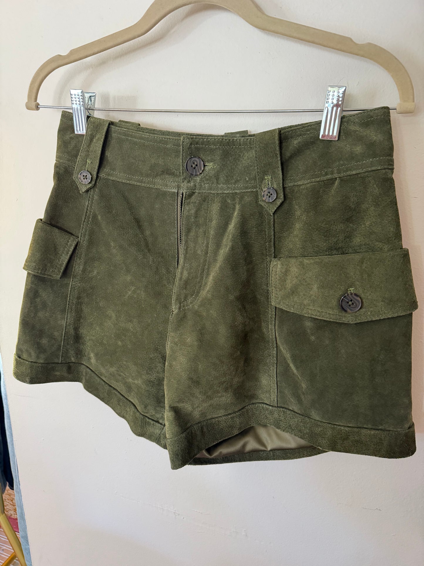 BlankNYC | Army Green Leather Shorts, 26