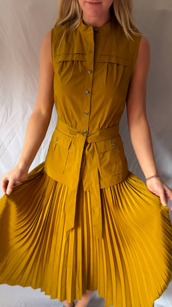 Anthropologie | Sleeveless Vested Pleated Midi Dress, XS
