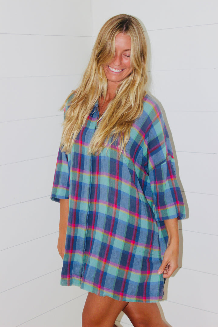 Two Dames | Plaid T-Shirt Dress, L